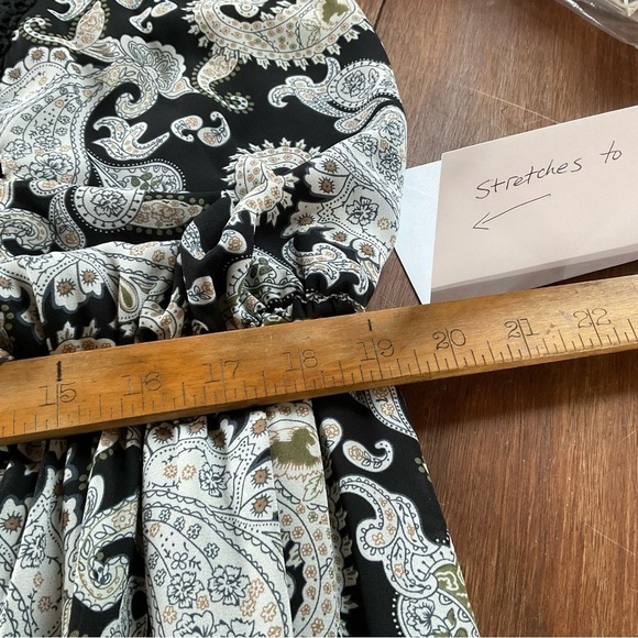 Daniel Rainn Paisley Maxi Dress S Embroidered Black White Green Tan Sheer Long - Picture 12 of 12